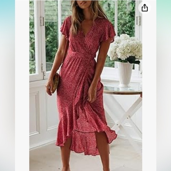 NWT, ZESICA Women's Bohemian Floral Printed Wrap,V-Neck,Short Ruffled Sleeve,XL - Picture 12 of 13